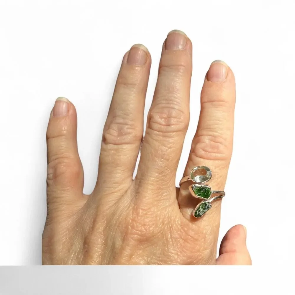 Natural Raw Chrome Diopside Prasiolite Ring 925 Sterling Silver Size 9 - Picture 8 of 9